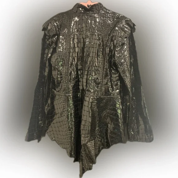 Hysideis | Genuine Italian Leather Black Crocodile Pattern Jacket | EU 44 - Picture 2 of 10